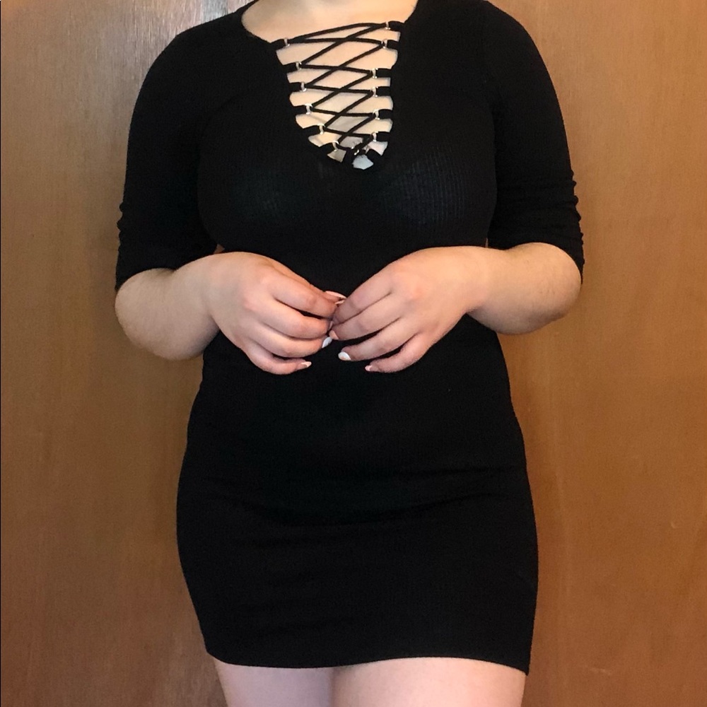 Black Ribbed bodycon dress